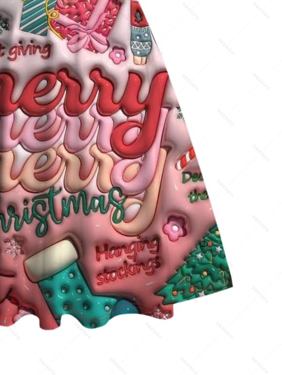 Holiday Couple Outfit Merry Christmas Gift Print Dress and Shirt Set - Rouge S | US 4