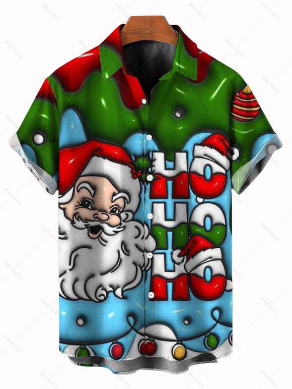 Chemise de Noël pour homme, imprimé Père Noël, lettres, éclairs et chaînes, colorblock - Vert profond 5XL