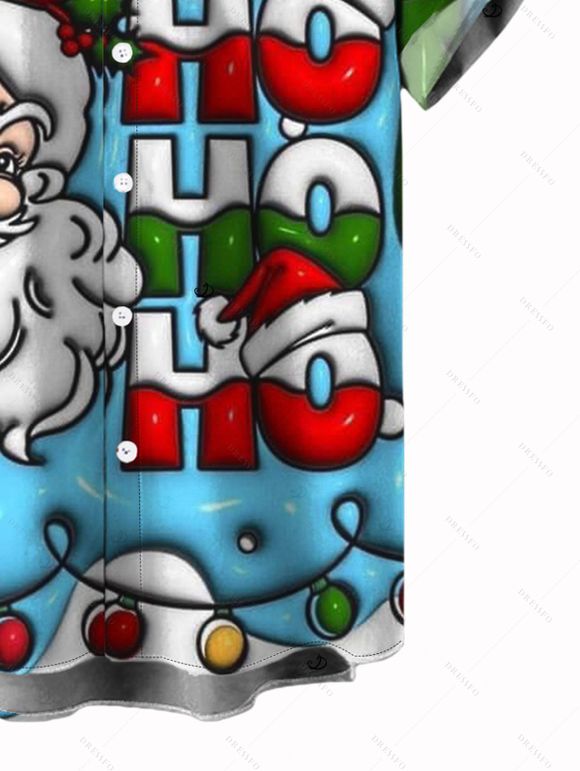 Chemise de Noël pour homme, imprimé Père Noël, lettres, éclairs et chaînes, colorblock - Vert profond 5XL