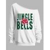 Sweat-shirt de Noël à imprimé cloche et col asymétrique, manches longues - Blanc XXL | US 14