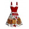 Robe de fête à imprimé chaînes d'éclairs et éléments de Noël en fausse fourrure - Rouge Vineux XXXXXL | US 20