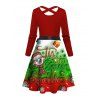 Christmas Couple Outfit Colorblock Snowman Snowflake Print Belt Dress and Shirt Set - Rouge Vineux S | US 4
