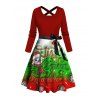 Christmas Couple Outfit Colorblock Snowman Snowflake Print Belt Dress and Shirt Set - Rouge Vineux S | US 4