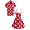 Holiday Couple Outfit Christmas Tree Snowflake Letter Print Faux Fur Dress and Shirt Set - Rouge S | US 4