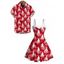 Holiday Couple Outfit Christmas Tree Snowflake Letter Print Faux Fur Dress and Shirt Set - Rouge S | US 4