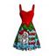 Robe de Noël imprimée Père Noël, lettres, éclairs et chaînes, à fronces - Rouge XXXXXL | US 20
