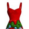 Robe de Noël imprimée Père Noël, lettres, éclairs et chaînes, à fronces - Rouge XXXXXL | US 20