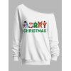 Sweat-shirt de Noël bonhomme de neige, Père Noël, élan, imprimé lettres, col asymétrique - Blanc XXL | US 14