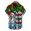 Chemise de Noël pour homme, imprimé Père Noël, lettres, éclairs et chaînes, colorblock - Vert profond 5XL
