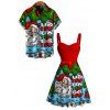 Christmas Couple Outfit Santa Claus Letter Lightning Chains Print Dress and Shirt Set - Rouge S | US 4