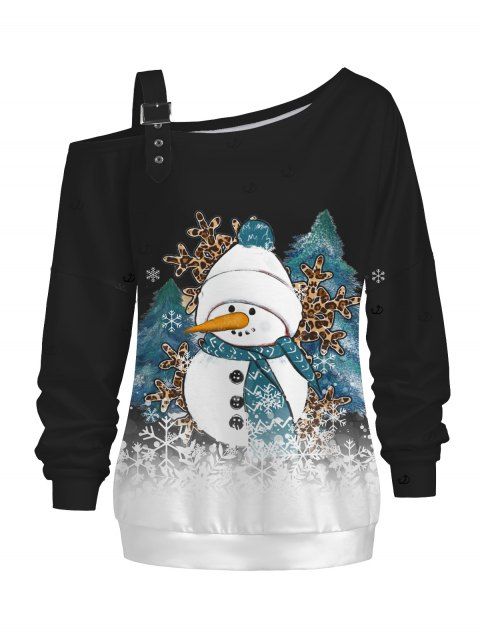 Sweat-shirt à boucle imprimé léopard, sapin de Noël et flocons de neige, bonhomme de neige