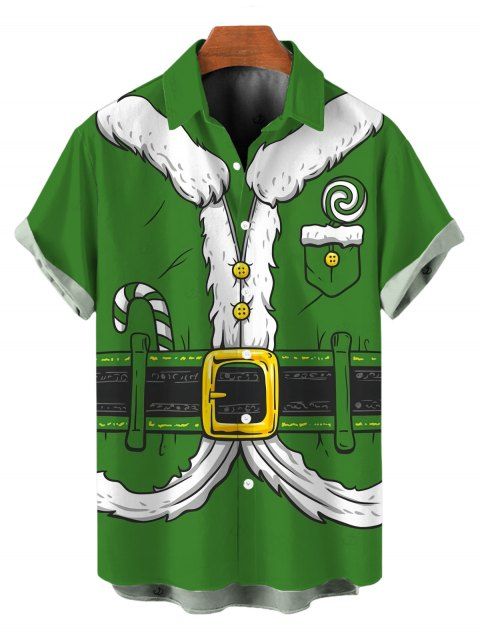 Chemise de Noël pour homme, imprimé 3D canne à sucre, boutonnée