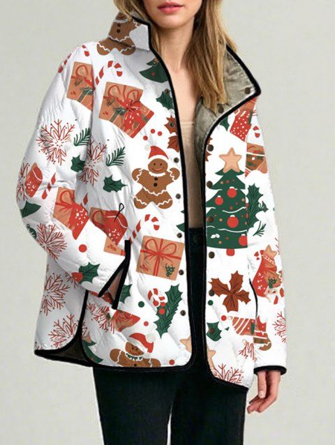 Manteau rembourré en coton avec poche imprimée bonhomme en pain d'épice et sapin de Noël