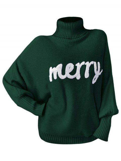 Pull de Noël à col roulé et manches chauve-souris