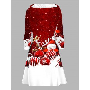 Christmas Hoodie Dress Colorblock Elk Santa Claus Bell Print Lace Up Dress