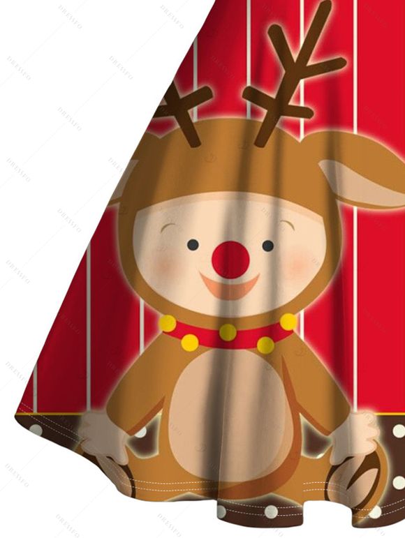 Robe de Noël à rayures et pois en fausse fourrure avec motif d'élan - Rouge XXXXXL | US 20