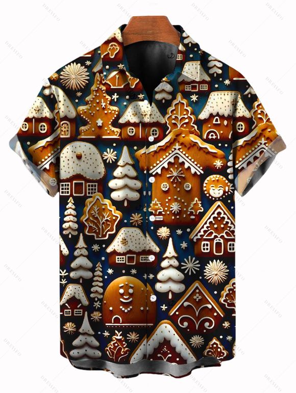 Chemise de Noël pour homme avec imprimé sapin et flocons de neige - Noir 5XL