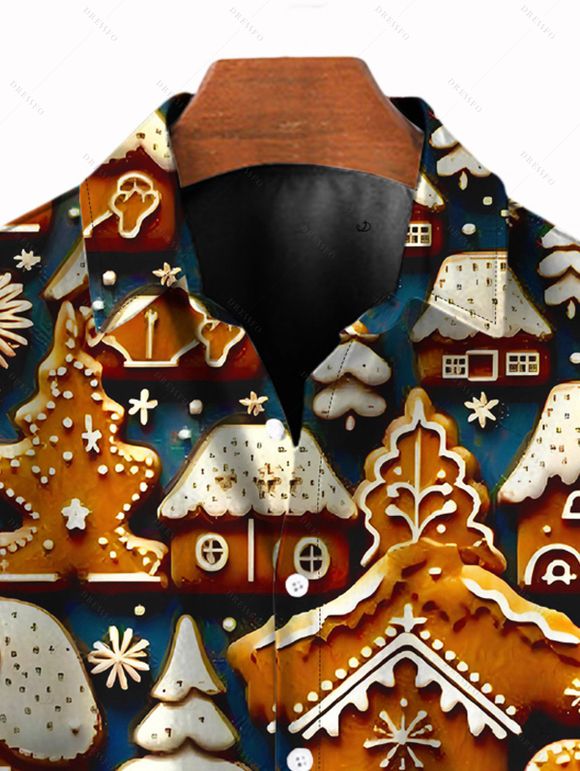 Chemise de Noël pour homme avec imprimé sapin et flocons de neige - Noir 5XL