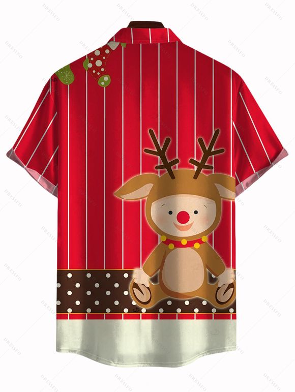 Chemise de Noël pour homme, imprimé élan, rayures et pois, boutonnée - Rouge 5XL