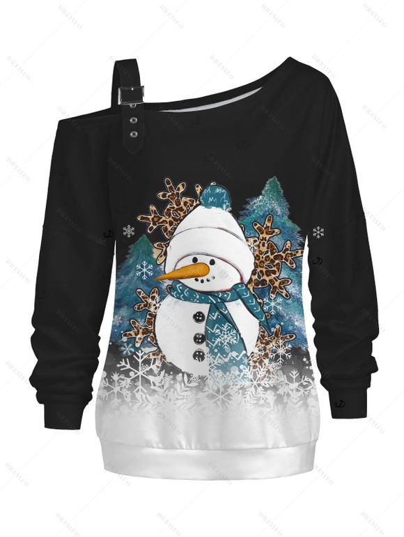 Sweat-shirt à boucle imprimé léopard, sapin de Noël et flocons de neige, bonhomme de neige - Noir XXXXXL | US 20