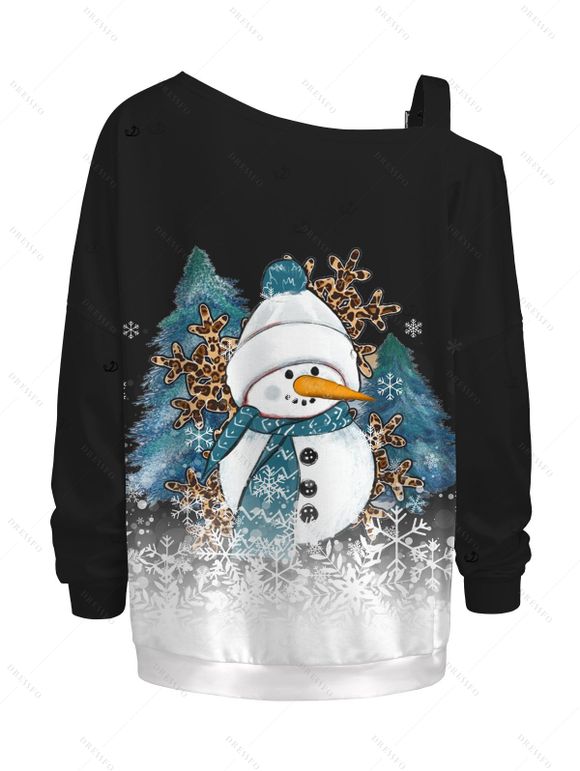 Sweat-shirt à boucle imprimé léopard, sapin de Noël et flocons de neige, bonhomme de neige - Noir XXXXXL | US 20