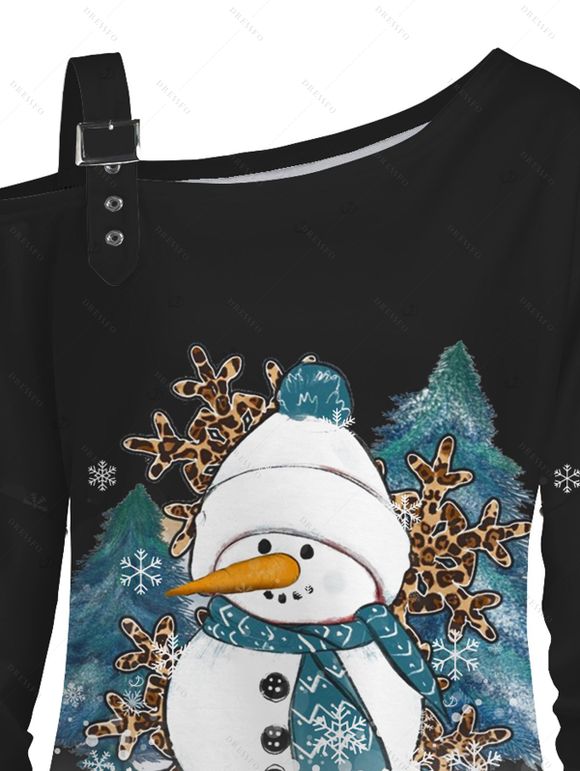 Sweat-shirt à boucle imprimé léopard, sapin de Noël et flocons de neige, bonhomme de neige - Noir XXXXXL | US 20