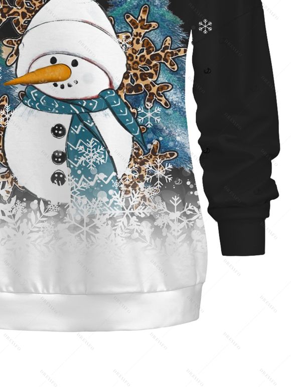Sweat-shirt à boucle imprimé léopard, sapin de Noël et flocons de neige, bonhomme de neige - Noir XXXXXL | US 20