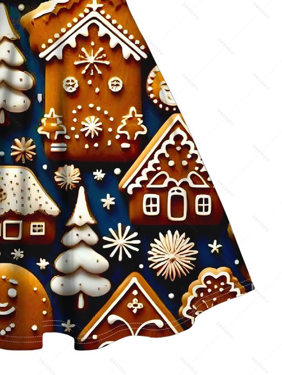 Robe de fête imprimée sapin de Noël et flocons de neige, en fausse fourrure - Noir XXXXXL | US 20