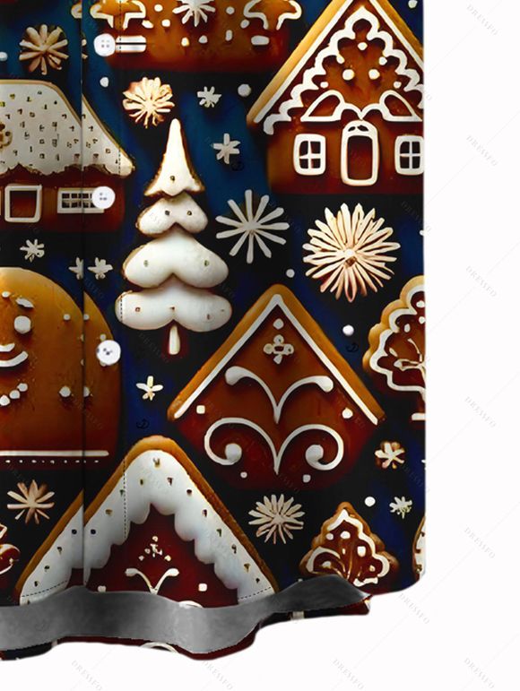 Couple Outfit Christmas Tree Snowflake Elements Printed Faux Fur Dress and Shirt Set - Noir S | US 4