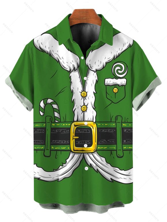 Chemise de Noël pour homme, imprimé 3D canne à sucre, boutonnée - PLANT GREEN 5XL