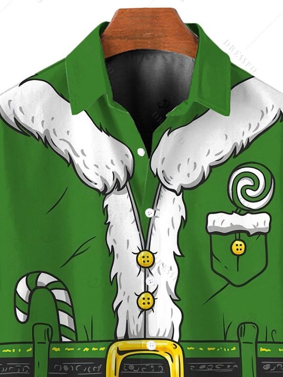Chemise de Noël pour homme, imprimé 3D canne à sucre, boutonnée - PLANT GREEN 5XL