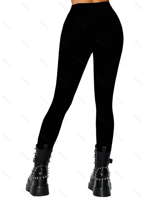 Leggings de Noël avec chapeau à carreaux bonhomme de neige et imprimé flocons de neige, taille élastique - Noir XXL | US 14