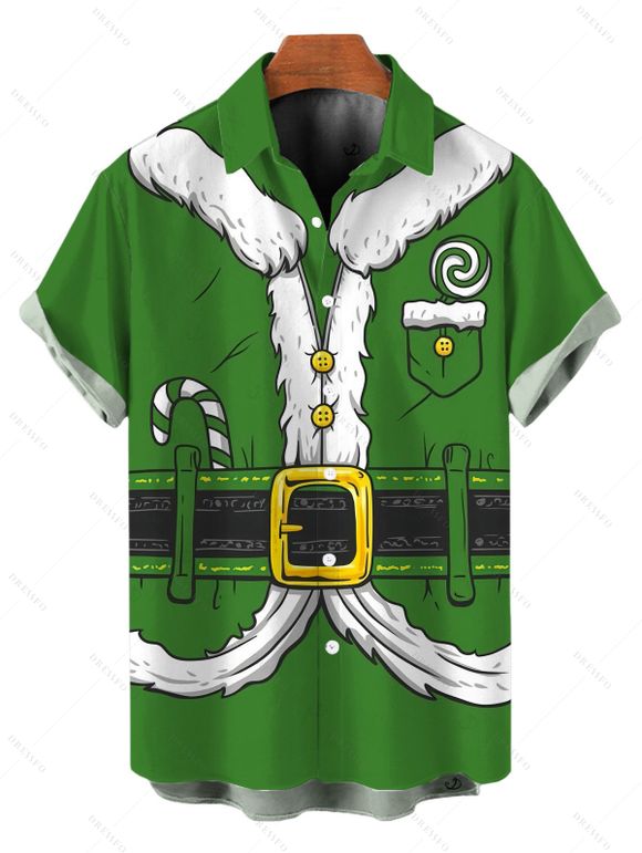 Christmas Couple Outfit 3D Print Faux Fur Dress and Shirt Set - PLANT GREEN S | US 4