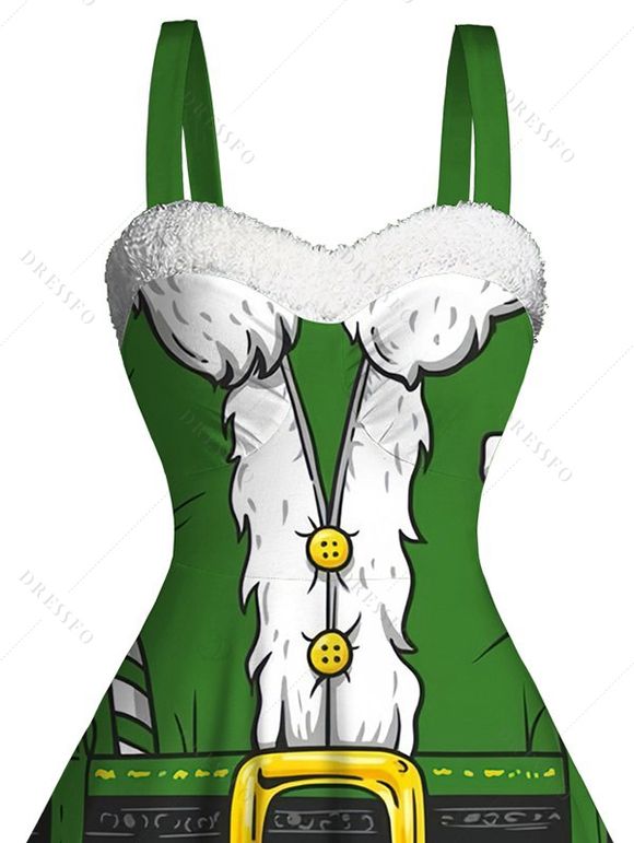 Robe de Noël avec ceinture et imprimé 3D en fausse fourrure, mini-robe - PLANT GREEN XXXXXL | US 20