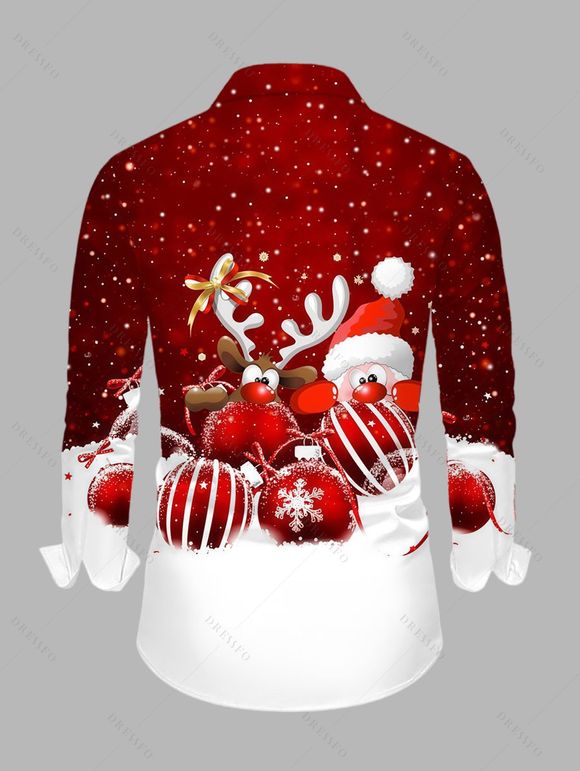 Chemise de Noël pour homme à manches longues, imprimé élan, Père Noël et clochette, colorblock - Rouge Vineux 5XL