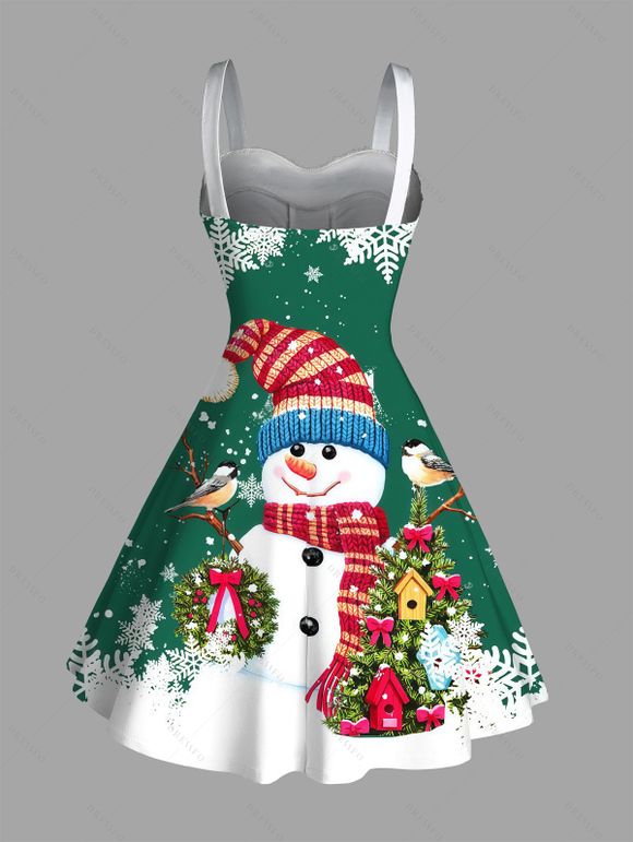 Couple Outfit Christmas Tree Snowman Snowflake Print Faux Fur Dress and Shirt Set - PLANT GREEN S | US 4