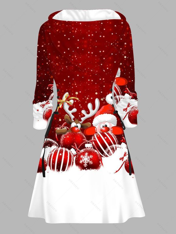 Christmas Couple Outfit Elk Santa Claus Bell Print Hoodie Dress and Shirt Set - Rouge Vineux S | US 4