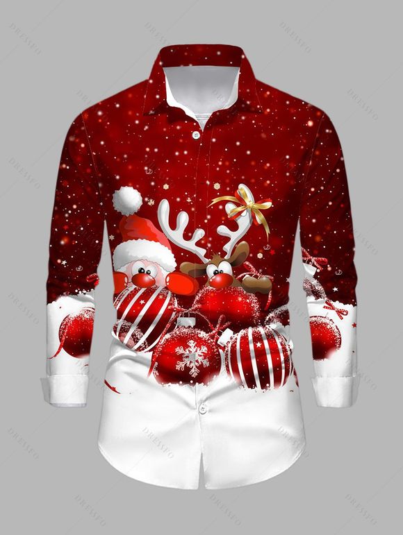 Christmas Couple Outfit Elk Santa Claus Bell Print Hoodie Dress and Shirt Set - Rouge Vineux S | US 4