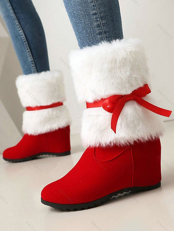 Women Outfit Christmas Tree Printed Faux Fur Dress Cape and Accessories Set Boots Set - Rouge S | US 4