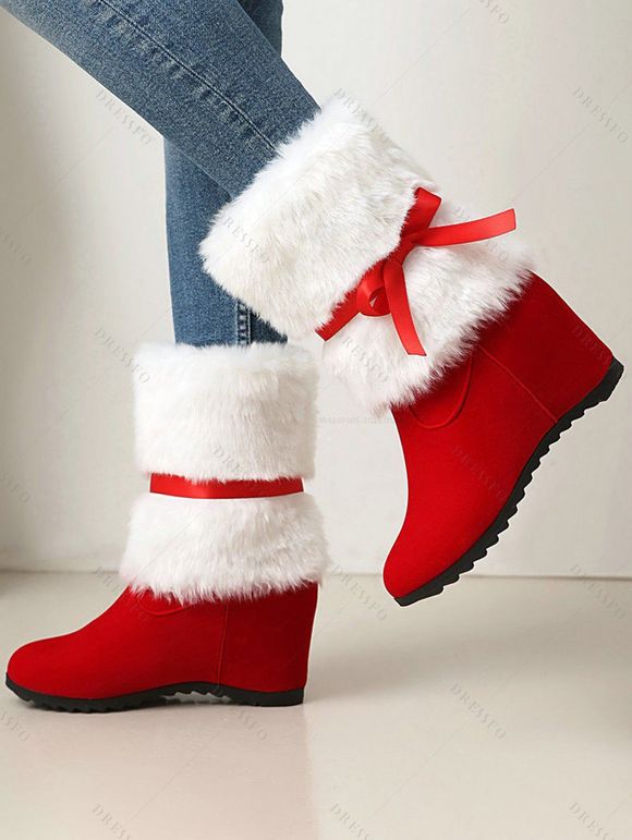 Women Outfit Christmas Tree Printed Faux Fur Dress Cape and Accessories Set Boots Set - Rouge S | US 4