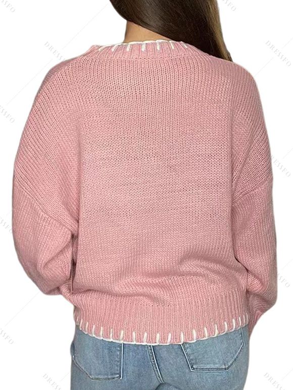 Pull Daily Sweater à manches longues imprimé jacquard et nœud papillon - Rose L | US 8