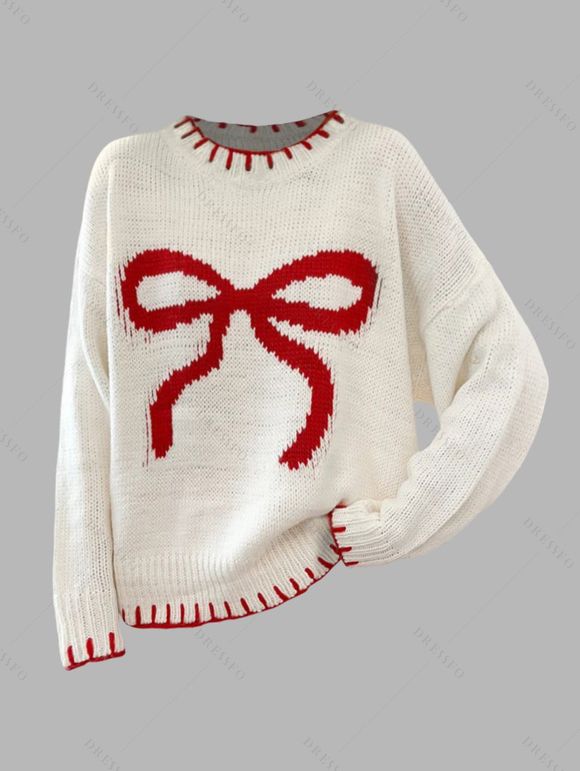 Pull Daily Sweater à manches longues imprimé jacquard et nœud papillon - Blanc L | US 8