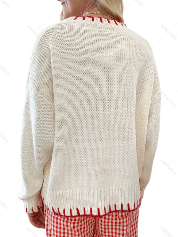 Pull Daily Sweater à manches longues imprimé jacquard et nœud papillon - Blanc L | US 8