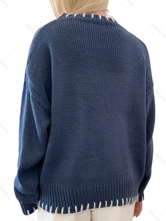 Pull Daily Sweater à manches longues imprimé jacquard et nœud papillon - Bleu gris L | US 8