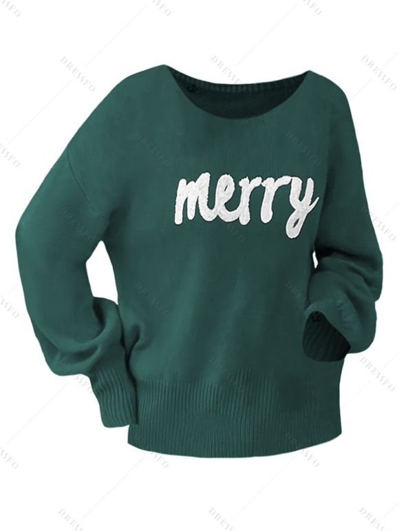 Pull de Noël à col rond imprimé « Joyeux Noël » - Vert profond S | US 4