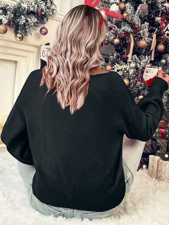 Pull de Noël à col rond imprimé « Joyeux Noël » - Noir XL | US 10