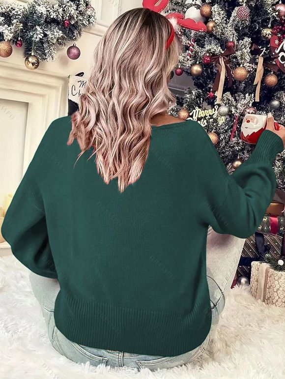 Pull de Noël à col rond imprimé « Joyeux Noël » - Vert profond S | US 4