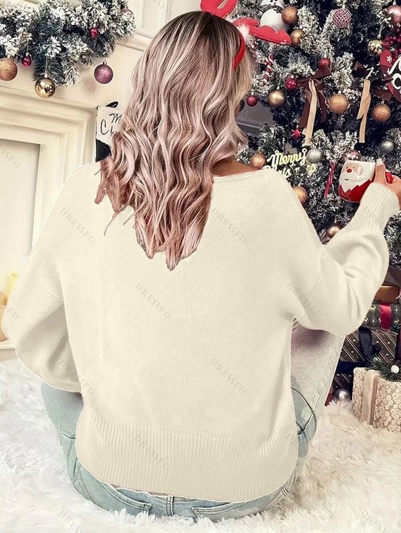 Pull de Noël à col rond imprimé « Joyeux Noël » - Abricot XL | US 10