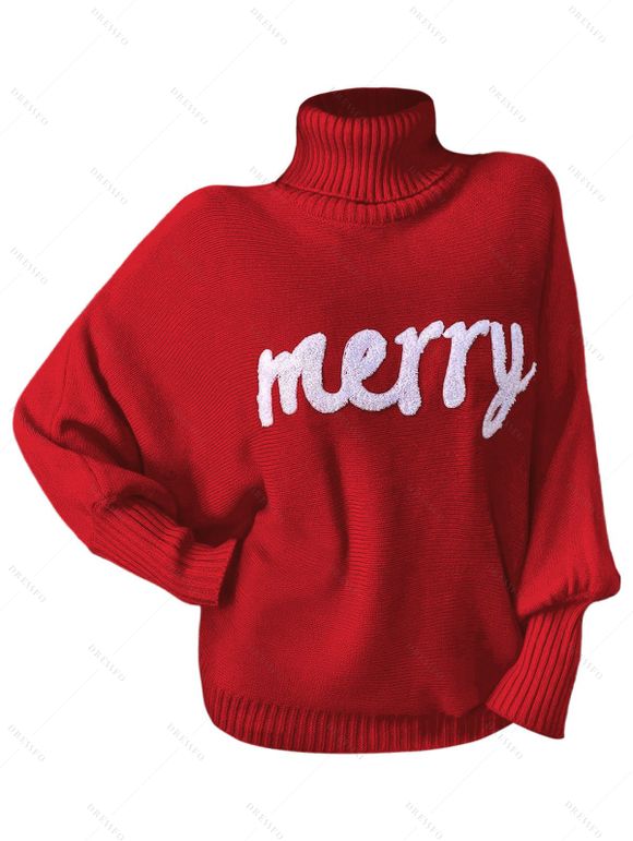 Pull de Noël à col roulé et manches chauve-souris - Rouge S | US 4