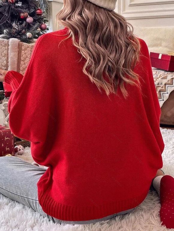 Pull de Noël à col roulé et manches chauve-souris - Rouge S | US 4